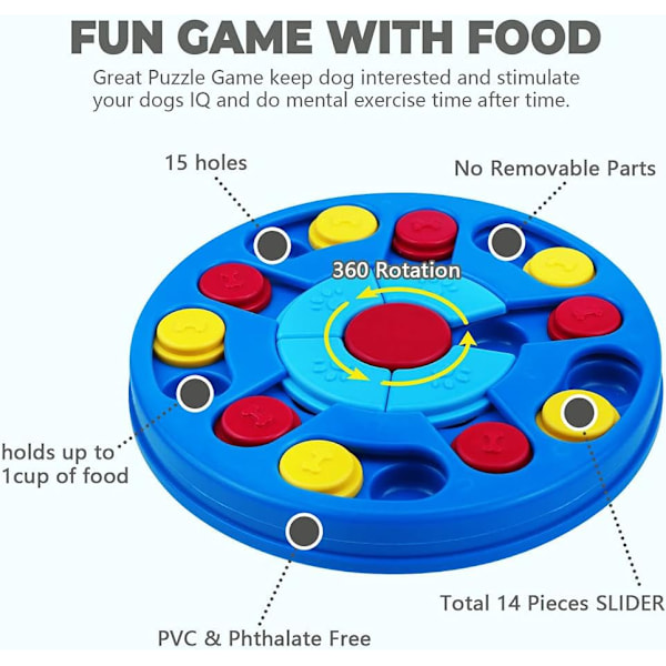 Hunde-puslespill Interaktivt leketøy for valpe-IQ-stimulering og godbittreningsspill Godbitdispenser for smarte hunder, valper og katter Morsom fôring (nivå 1-3) ...