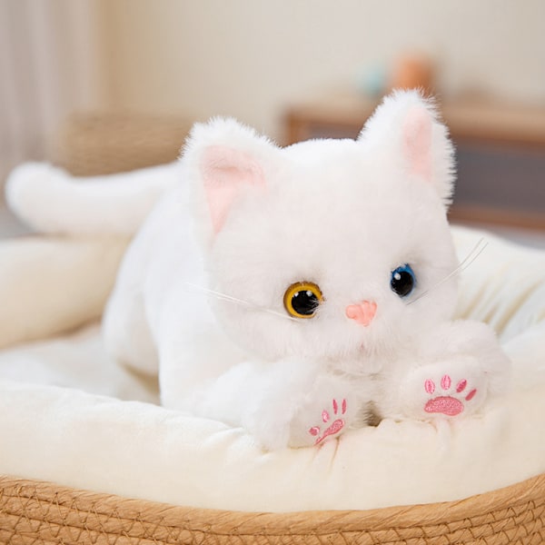 Mjuk Plysch Kattdocka Vit och Grå Kattunge Design Fylld Leksak för Flickor White