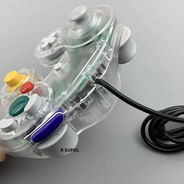 Gennemsigtig rød kablet spilcontroller, kompatibel med GameCube NGC med én knap
