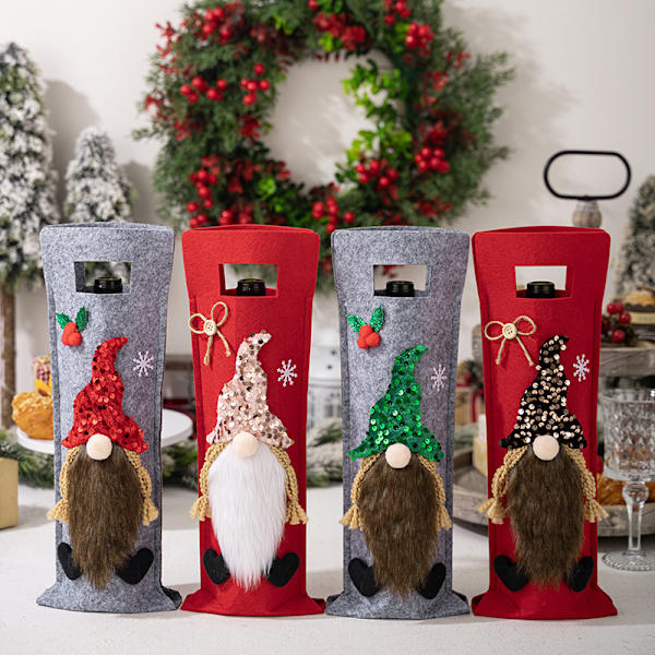 Charmig Jul Rudolph & Tomte Vinflaskskydd - 4-pack för Festlig Fest & Flaskklädsel i Jul