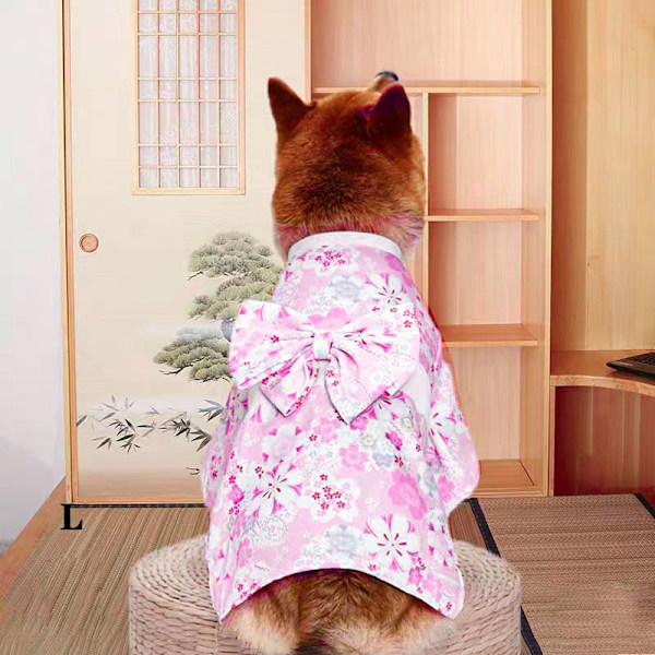 Kimono-stil kjæledyrklær for hunder og katter, universell fe-tranekjole, Netflix høst og vinter, Shiba Inu små hunder, rosa S