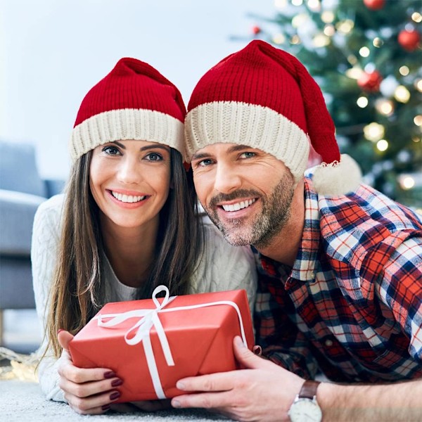 Jultomteluva Julhattar Julpartyhatt Röd Stickad Beaniehatt För Vuxna Kvinnor Män 2-pack 2 X Red Santa Hats Adult