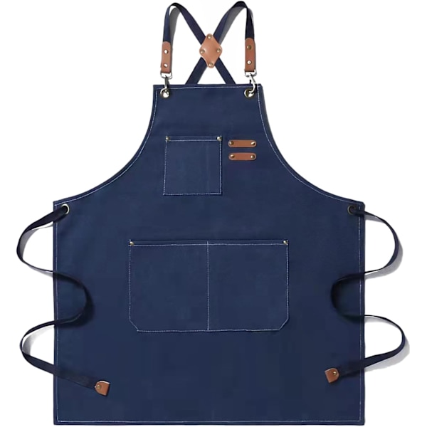 Canvas Forklæde med Krydsryg til Kokke i Bomuld til Mænd og Kvinder med Store Lommer Blue