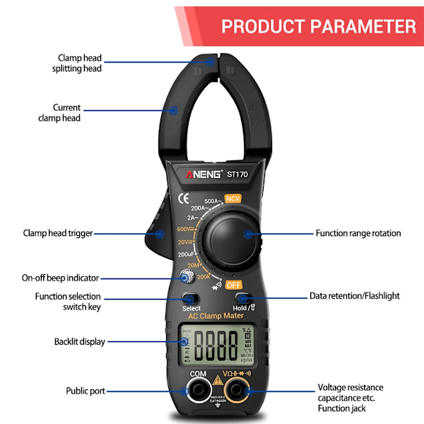 Digitalt multimeter 1 sett klemmemåler multimeter multimeter bærbar strømmåler multimeter batteritestere