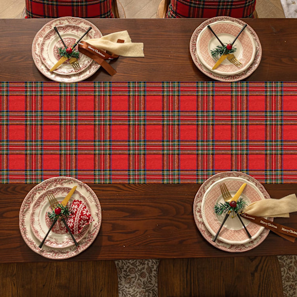 Julebordløber i ternet tartan - rød buffalo plaid juledug, pletbestandig, vaskbar, 13 x 108 tommer Red Plaid