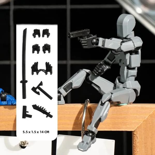 3D-printet Multi-leddet Transformerbar Actionfigur, Sort Artikulerede Model Legetøj til Børnegaver