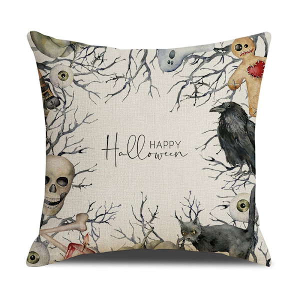 1 kpl Halloween Onnellinen Halloween Tyynynpäällinen Design Sense Teksti Tyynynpäällinen Lomapäivän Tarvikkeet Tyynynpäällinen (C)