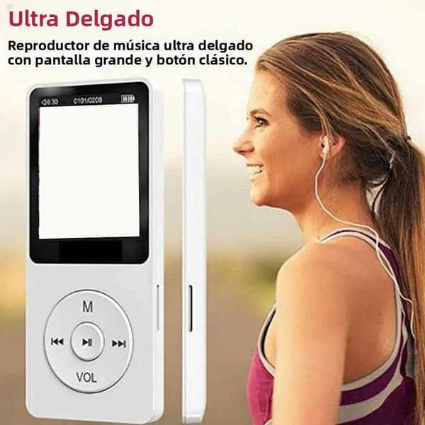 Vit Bluetooth MP3/MP4-spelare, träningsutrustning, FM-radio, inspelningsfunktion, stöder 128GB lagring, förlustfri musik, hög frekvens.