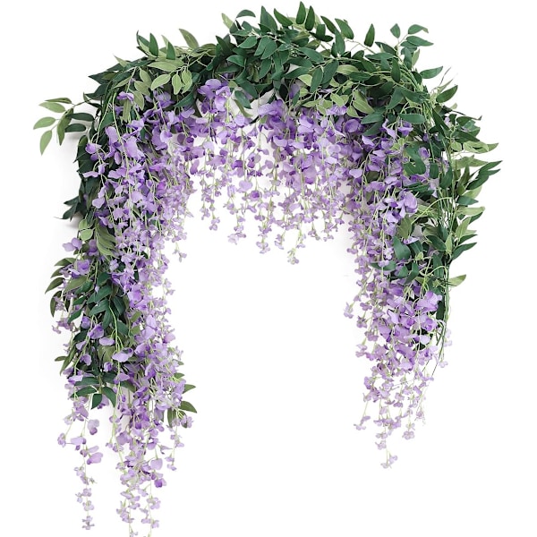 2 x 7 ft Kunstig Wisteria Vine Garland Falsk Blomst Wisteria Girlander til Udendørs Indendørs Bryllup Vægge Badeværelse Dekoration (Lilla) Purple