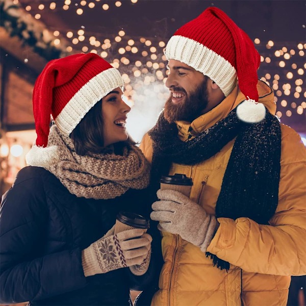 Jultomtehatt Julhattar Julpartyhatt Röd Stickad Mössa För Vuxna Kvinnor Män 1 X Red Santa Hats Adult