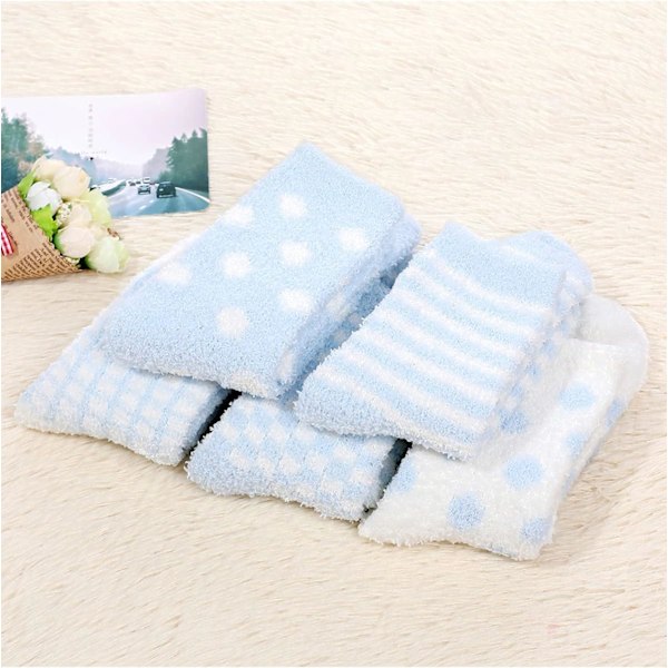 Pehmeät ja lämpimät tossusukat naisille - Superpehmeät mikrokuidut, mukavat nukkumissukat, 6 tai 5 paria 5 Pairs Baby Blue