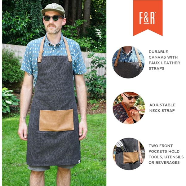 Grillförkläde med ficka, canvasförkläde för män med justerbar rem, BBQ & grilltillbehör