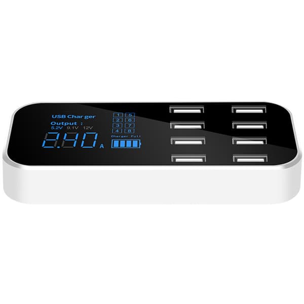 A9S Rask billader, 8-ports multifunksjonell USB-telefonlader med LCD-skjerm, 12V USB-hub, egnet for telefoner