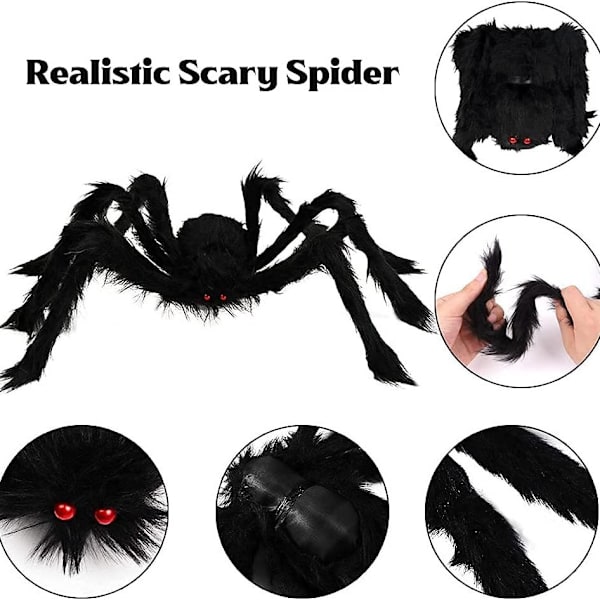 200\" Halloween Spindelnät + 59\" Jätte Spindel Dekorationer Falsk Spindel för Inomhus Utomhus Halloween Dekorationer Trädgård Hem Kostymer Fester