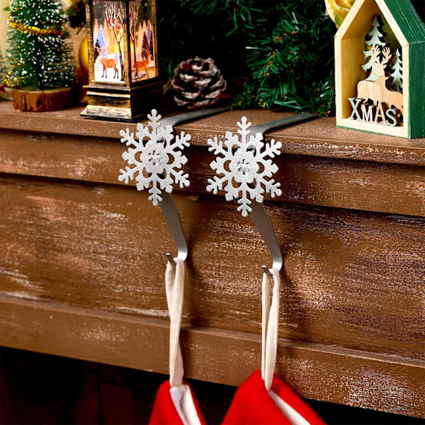 12 stycken snöflinga julstrumpehållare för mantel Julstrumpor krokar strumpehållare strumpehållare (silver)