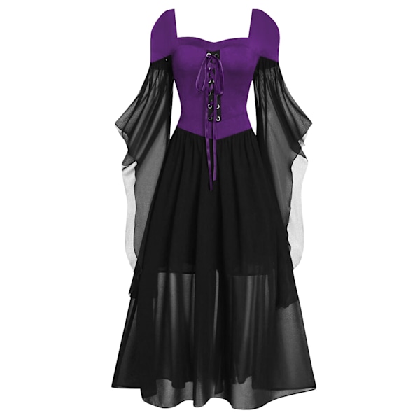 Fängslande Goth-klänning för kvinnor 2024 Retro Cocktail Batwing Halloween Kvällsdräkter Mode Plus Storlek Renässans Medeltida Klänning M Purple+Black M