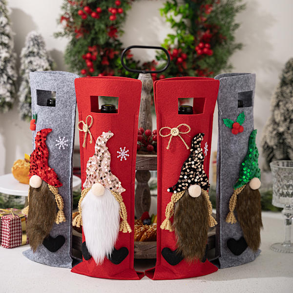 Charmig Jul Rudolph & Tomte Vinflaskskydd - 4-pack för Festlig Fest & Flaskklädsel i Jul