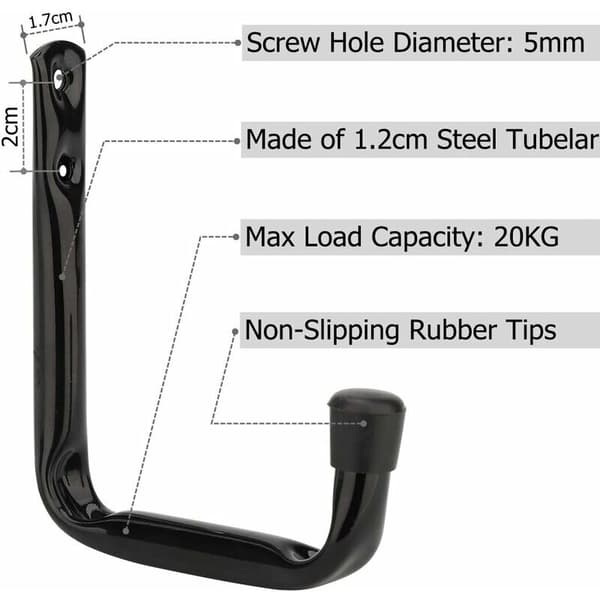(11,5 cm x 10 cm) 6-pack kraftiga J-krokar för garageförvaring, väggmonterade krokar i stål