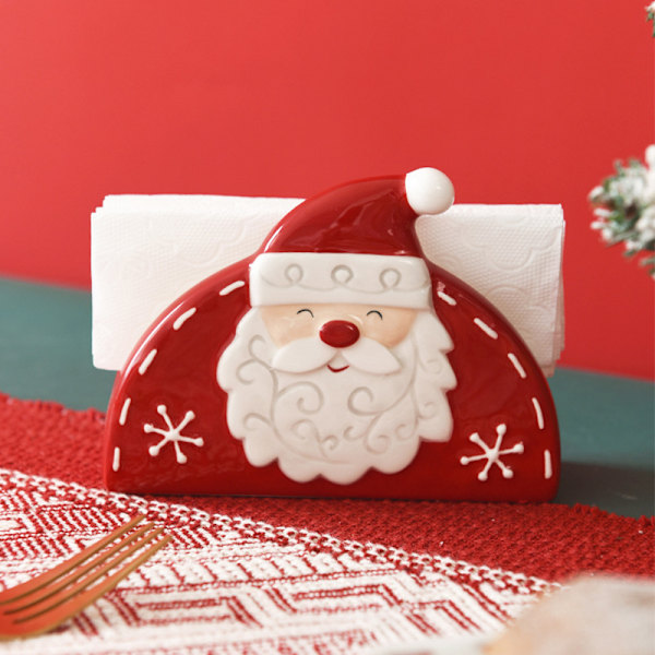 Julemann Keramik Vevholder, Søt Tegneserie Design, Kreativ Serviettholder, 13,2 x 4,9 x 9,7 cm