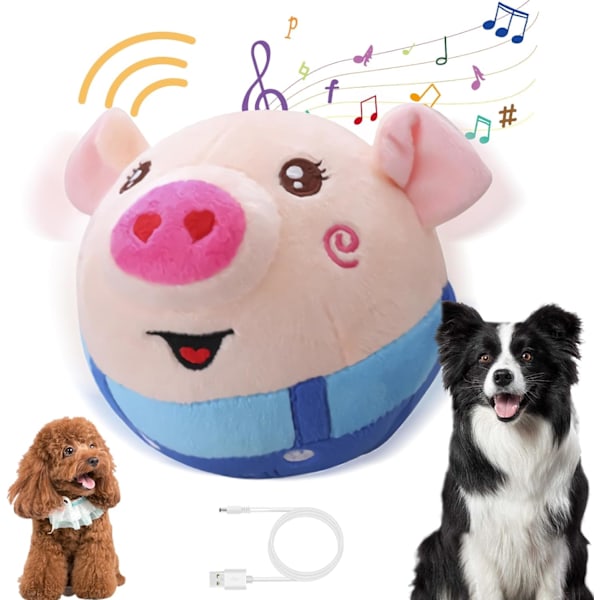 Aktivt Rörlig Plyschleksak för Husdjur, Smart Interaktiv Hundleksak Hoppande Bollar, USB Laddningsbar Tvättad Cartoon Gris Plysch Kvittrande Gris Hundleksak för Hund/Valp 2