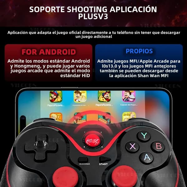 Trådløs spilcontroller med stativ, kompatibel med iOS, Android, tablet, PC, Switch og PS-konsoller