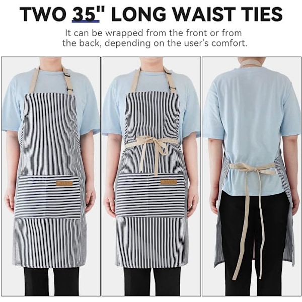2 Pak Køkken Kogeforklæder, Justerbar Bib Blød Kokkeforklæde med 2 Lommer til Mænd Kvinder Blå Pinstripes/Pink Pinstripes E