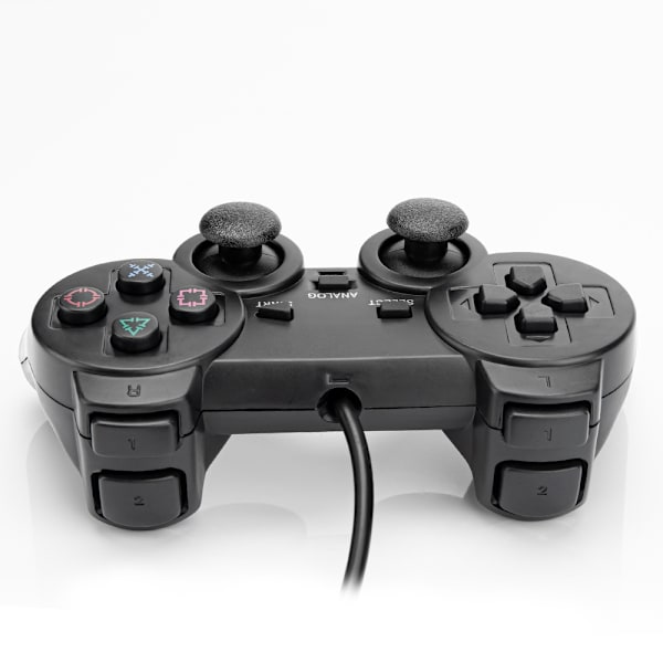 Sort Kablet Gamepad til PS2 Konsol med Dobbelt Vibration, Plug and Play