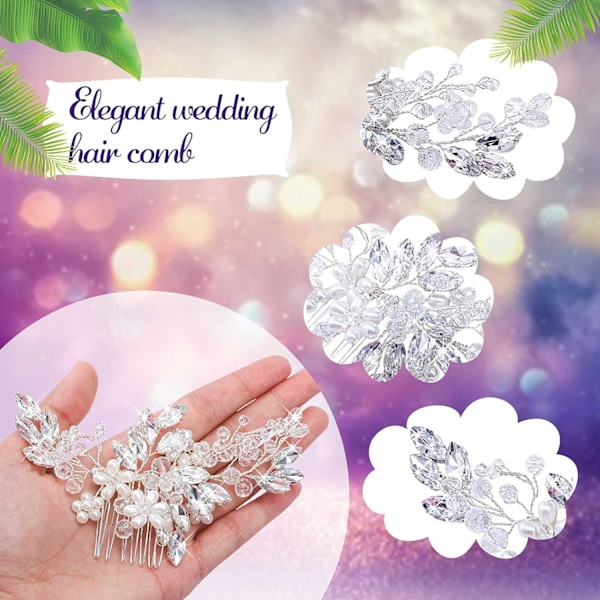 5 stk. Bryllupshårkam Brude Hårnåle Krystal Perle Hårtilbehør Rhinestone Blomster Hårstykke til Bryllup Brud Kvinder (Sølv, Klassisk Stil) Silver