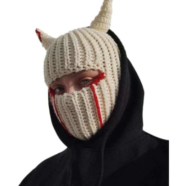 Roliga horn Kreativ Stickad Mössa Beanies Varm Full Face Cover Skidmask Mössa Vindtät Balaclava Mössa för Män Kvinnor