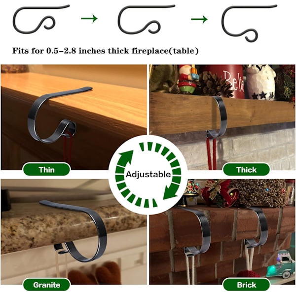 Julstrumporhållare för Mantel Set 4, Skyddande Kuddar Julstrumporhållare för Spismantel, Fleranvändningsbara Strumpkrokar för Mantel B