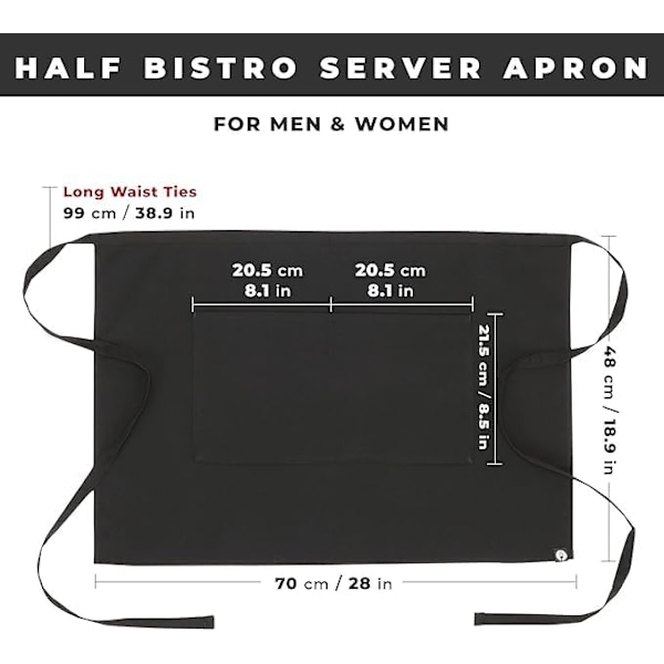Unisex Halv Bistro Server Forklæde Black, 2 Pack