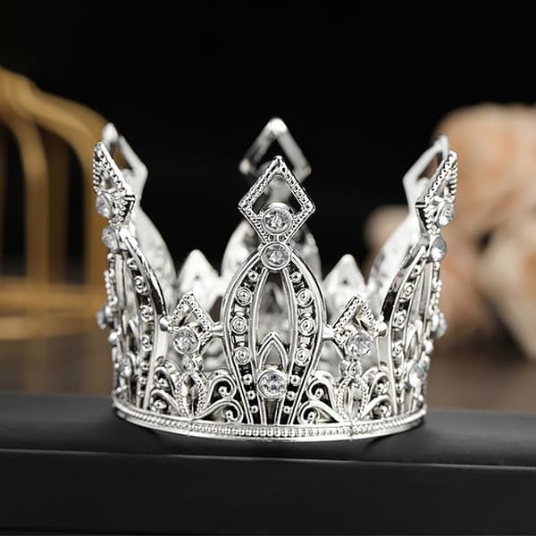 Sølv Krystall Krone Hodeplagg Bryllup Hårtilbehør Mini Krone Kaketopp Prinsesse Hårpynt for Jenter Silver