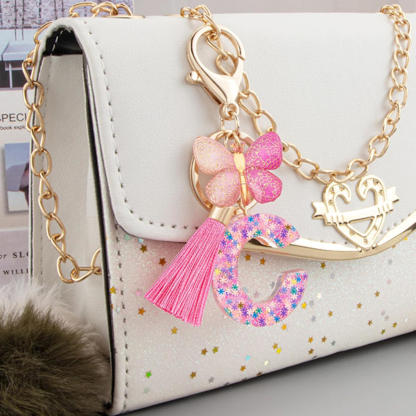 Sööt roosad võtmehoidjad naistele ja tüdrukutele, algustähega võtmehoidjad tutiga, ripatsid võtmetele, rahakotile, käekottidele ja seljakottidele Colorful Pink Butterfly-c