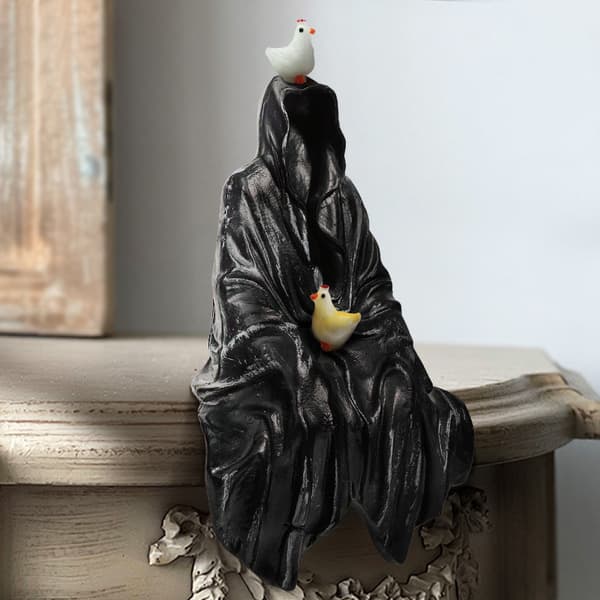 Sort Spøgelse Siddende Resin Figur 12cm, Kunstnerisk Udstillings Samlerobjekt Ornament