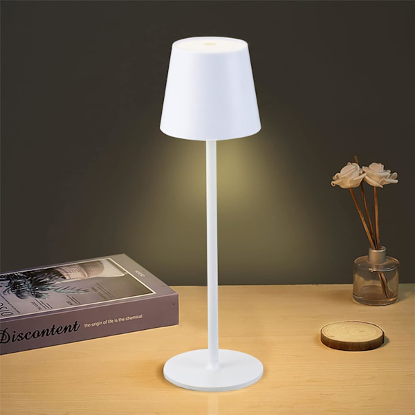 Led-bordlampe med indbygget 4600 mAh batteri - Genopladelig bordlampe med touch-kontrol - Trådløs bordlampe til skrivebord, natbord, stue (hvid) White