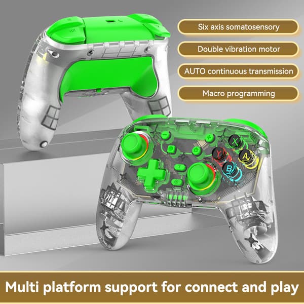 Grøn trådløs Bluetooth gamepad, kompatibel med Switch-konsol, wake-up-funktion understøttet