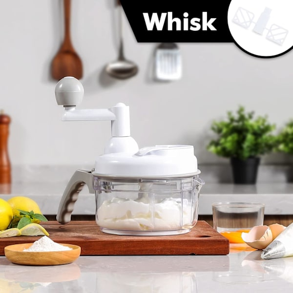 Manuell mathackare, snabb grönsakshackare, manuell matberedare, lätt att rengöra mathackare, köttkvarn, mixer, roterande lökhackare för vitlök White