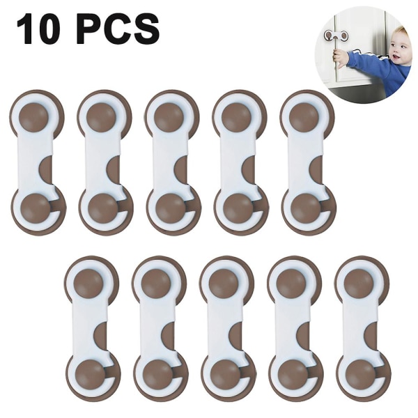10-Pack - Skaplåser - Barnesikringslåser - Babysikkerhetsskaplåser - Babypleie - nr. 8 Hvit + kaffe