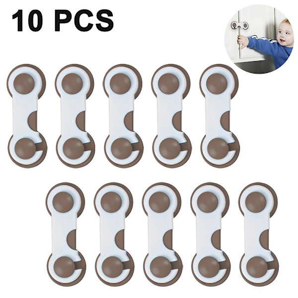 10-pakkaus - Kaapin lukot - Lapsiturvalliset lukot - Vauvan turvakaapin lukot - Vauvanhoito - Nro 8 Valkoinen + Kahvi