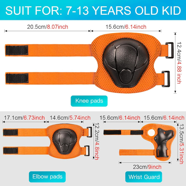 Skyddsutrustning för barn - Knäskydd för barn 3-14 år, knä- och armbågsskydd för småbarn med handledsskydd 3 i 1 M OrangeBlack