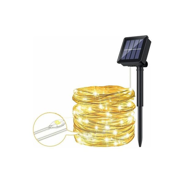 LED Solcellelys, Solcellelyskæde, LED Strip, 12M, 100 Lys, Egnet til Have, Bryllup, Fest, Varm Hvid