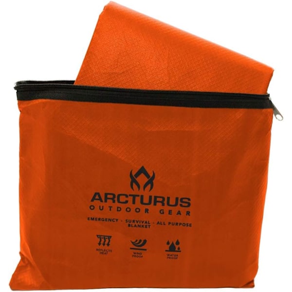 Tjockt överlevnadsfilt - Isolerande termisk reflekterande presenning - 60\" x 82\". Allväder, återanvändbar nödfilt för bil eller camping (Orange) Orange
