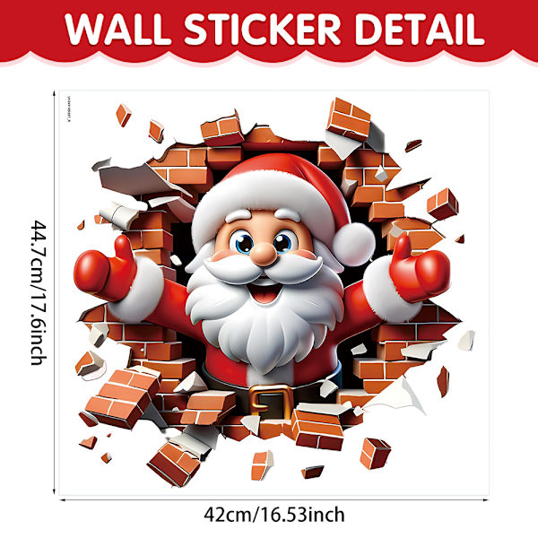 3D Jultomte Väggdekaler - 44.7*42cm PVC Dekoration för Sovrumsväggar, Dörrar, Ger en Magisk Julstämning till Hemmet