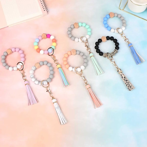 Silikonperle Armbånd Nøglering Håndledsrem Nøglering Bangle Kæder til Kvinder med Læder Kvast Mint Green