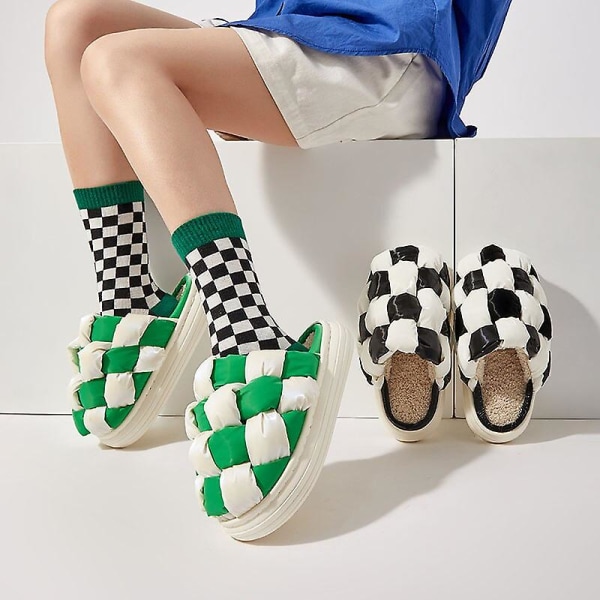 Nya Fashion Plyschtofflor För Kvinna Man Brödskor Vinter Varma Tjocka Plattform Vattentäta Mjuka Tofflor Hem Slides B-brun 40-41 9.6-9.8 inch