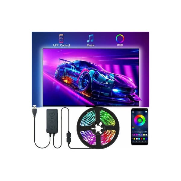 LED-stripe, LED-stripe, LED-bakgrunnsbelysning for TV, musikk synkronisering, RGB Bluetooth-app, 3 knapper, 4M
