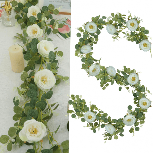 Kunstig Rose Pengeblad Ranke, Hvit, 2 stk White