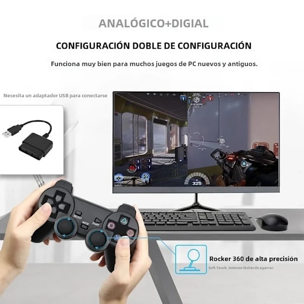 Blå Transparent Vibrerende Trådløs Gamepad, Kompatibel med PS2, PC USB Controller
