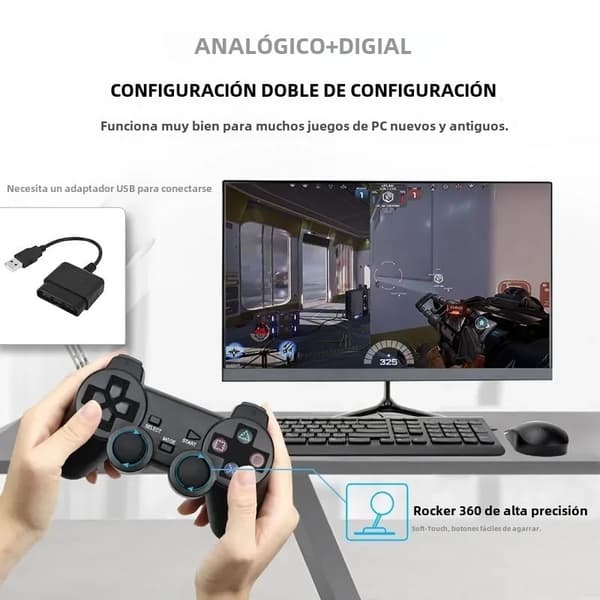 Sort Transparent Vibrerende Trådløs Gamepad, Kompatibel med PS2, PC USB Controller