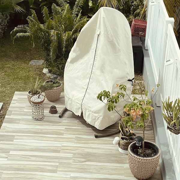 Patio-riippa-munatuolin suojus - 600D vedenpitävä ulkokäyttöön tarkoitettu yksittäinen istuin, punottu keinutuoli jalustalla, vaaleanruskea ja khaki